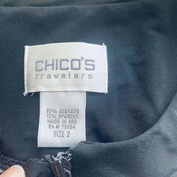 Chicos Travelers Jacket 2 Large White Black Full Zip Slinky Pockets Capsule USA - Picture 5 of 6